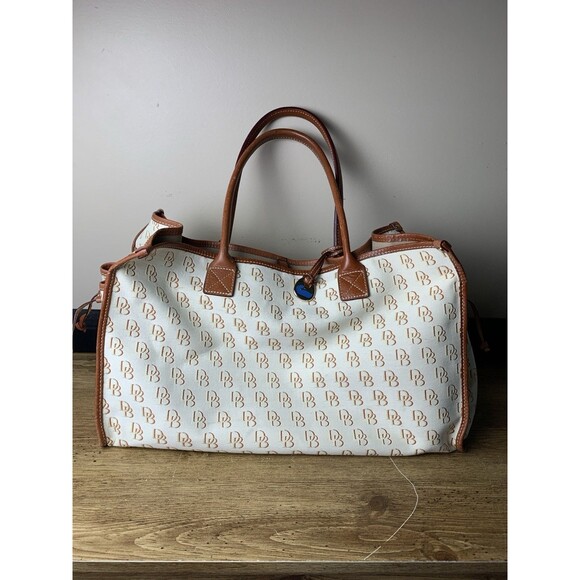 Dooney & Bourke Letter Logo Monogram Tote Bag Leather Canvas Beige - Picture 1 of 16